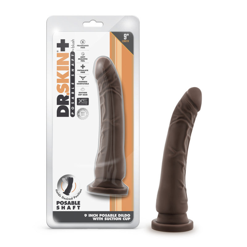 Dr Skin Plus 9 Inch Posable Dildo - Chocolate Brown