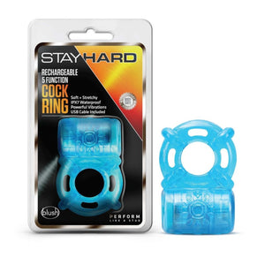 Stay Hard Vibrating 5 Function Cock Ring - Blue