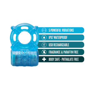 Stay Hard Vibrating 5 Function Cock Ring - Blue