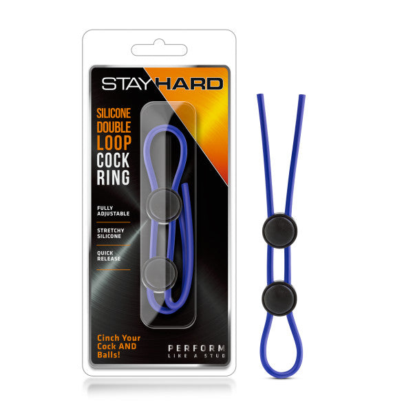 Stay Hard Double Loop Adjustable lasso Cock Ring - Blue