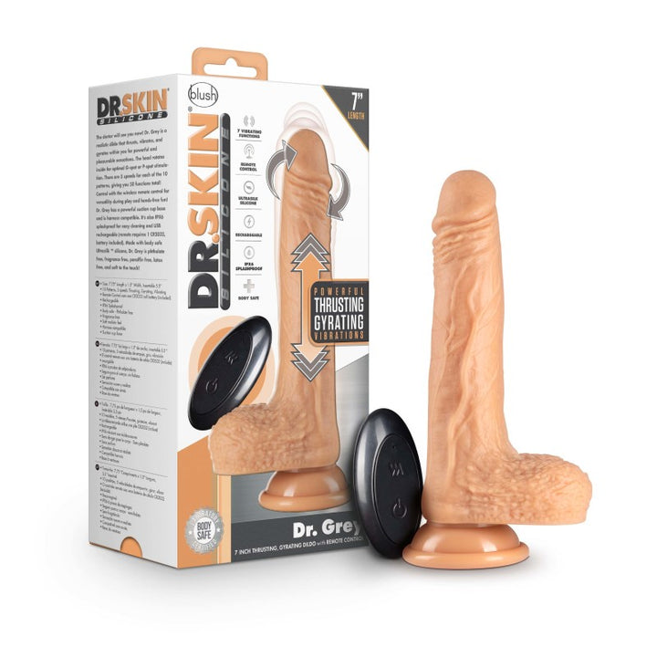 Dr. Skin 7 Inch Dr. Grey - Thrusting Poseable Dong - Flesh