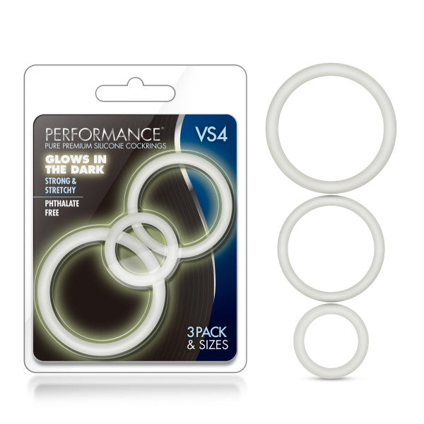 Performance VS4 Pure Premium Silicone Cockrings - Glow In The Dark Cock Rings - Set of 3 Sizes