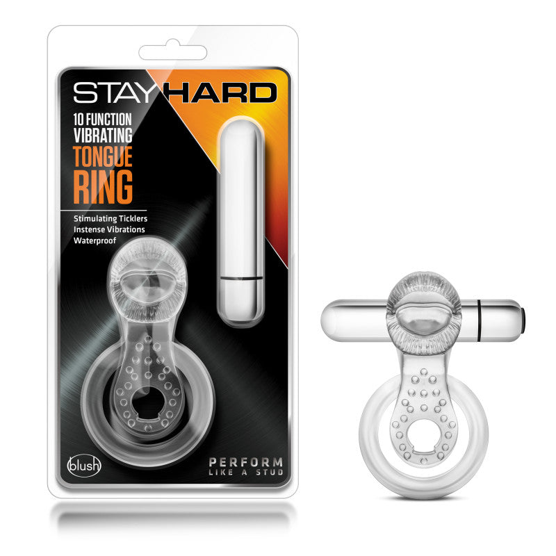 Stay Hard 10-Function Vibrating Tongue & Ring Ball Ring