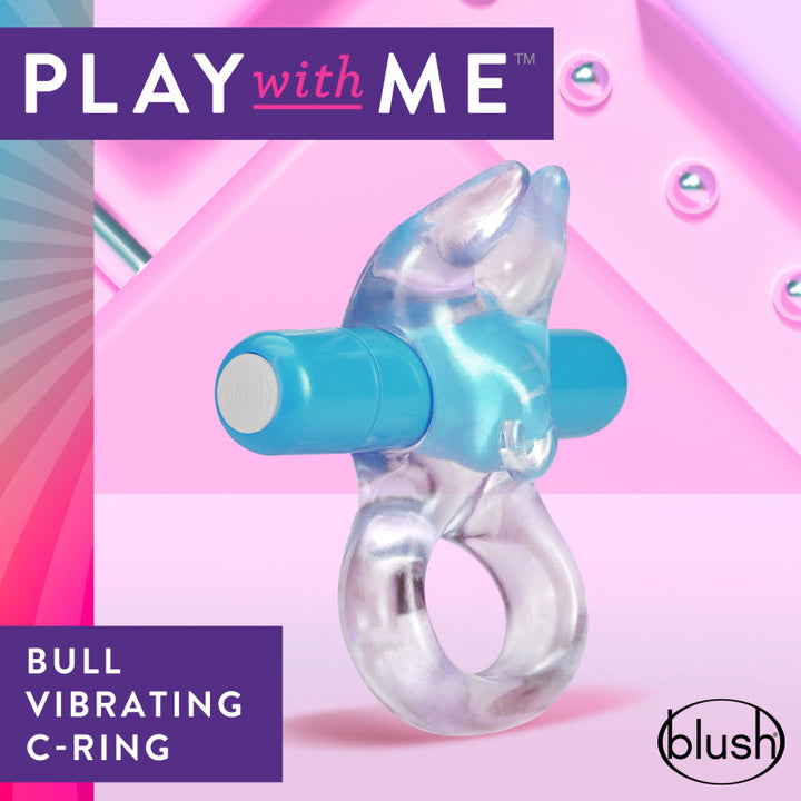 Play With Me Bull Vibrating C-Ring - Clear/Blue