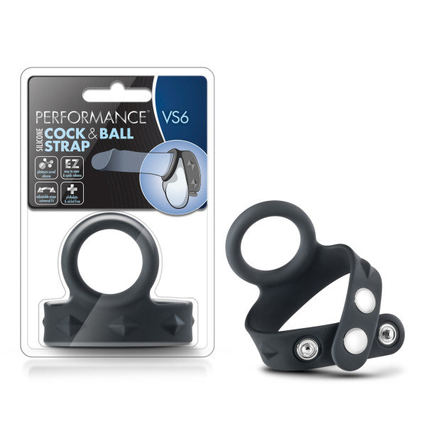 Performance VS6 Silicone Cock & Ball Strap - Black Cock Ring with Adjustable Ball Strap