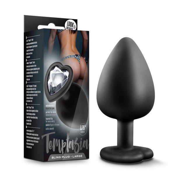 Temptasia Bling Plug - Large - Black 9.5 cm (3.75'') Butt Plug with Heart Jewel