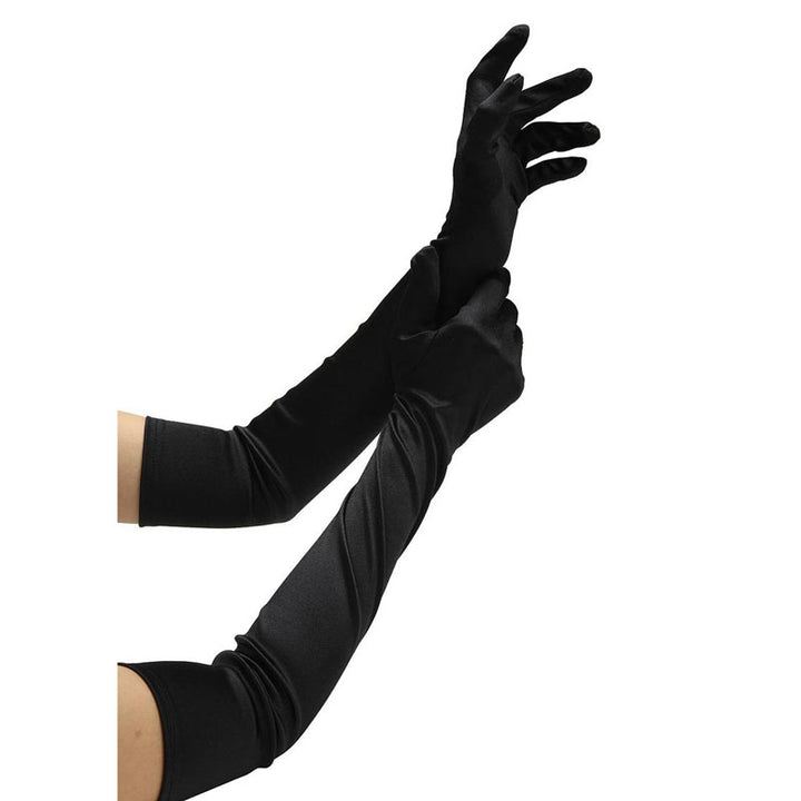 Baci White Label Satin Opera Gloves - Black