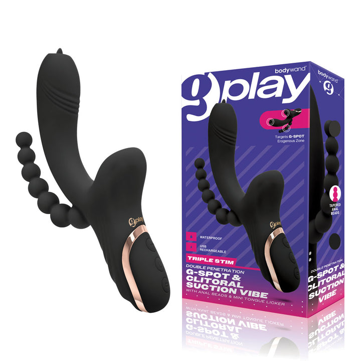 Bodywand G-Play - G-Spot & Clitoral Suction Vibe With Anal Beads - Black