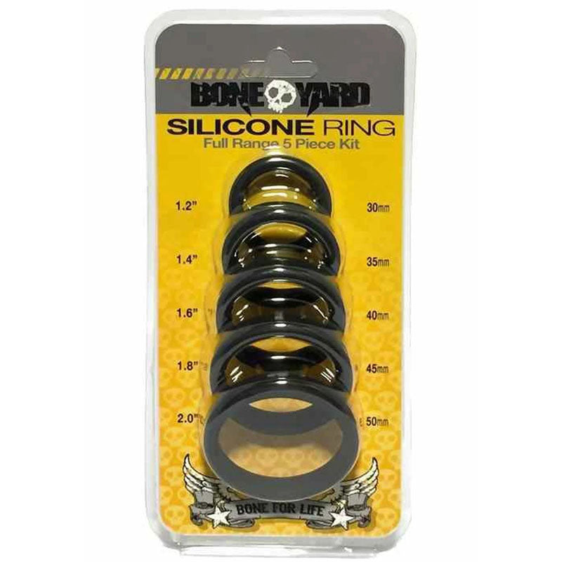 Boneyard Silicone Black Cock Ring 5 Pcs Kit