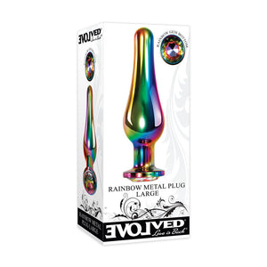 Evolved Rainbow Large Metal Butt Plug with Gem Base