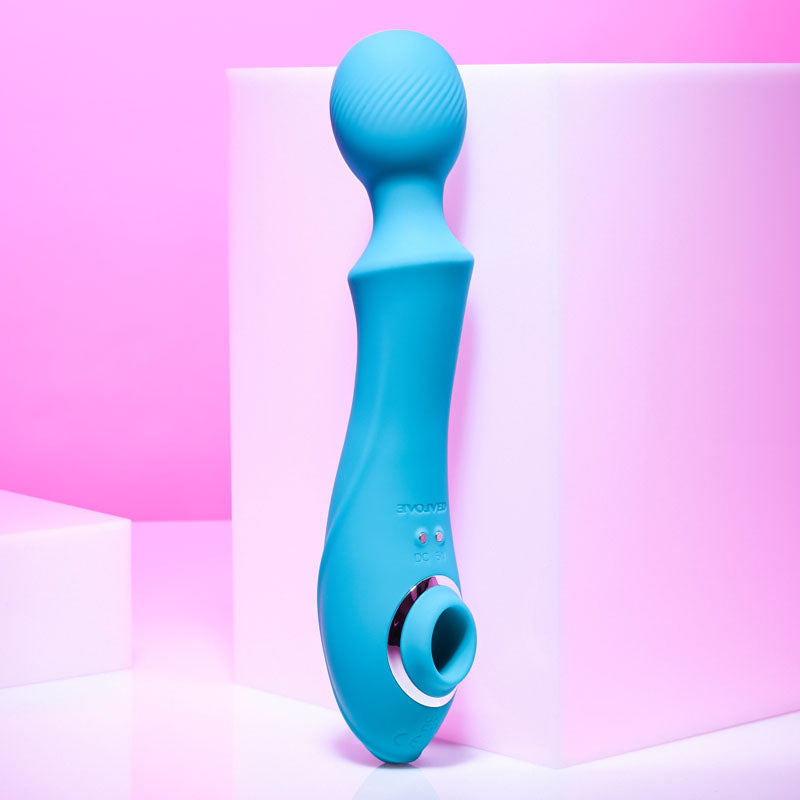 Evolved Wanderful Sucker Massage Wand with Suction - Blue