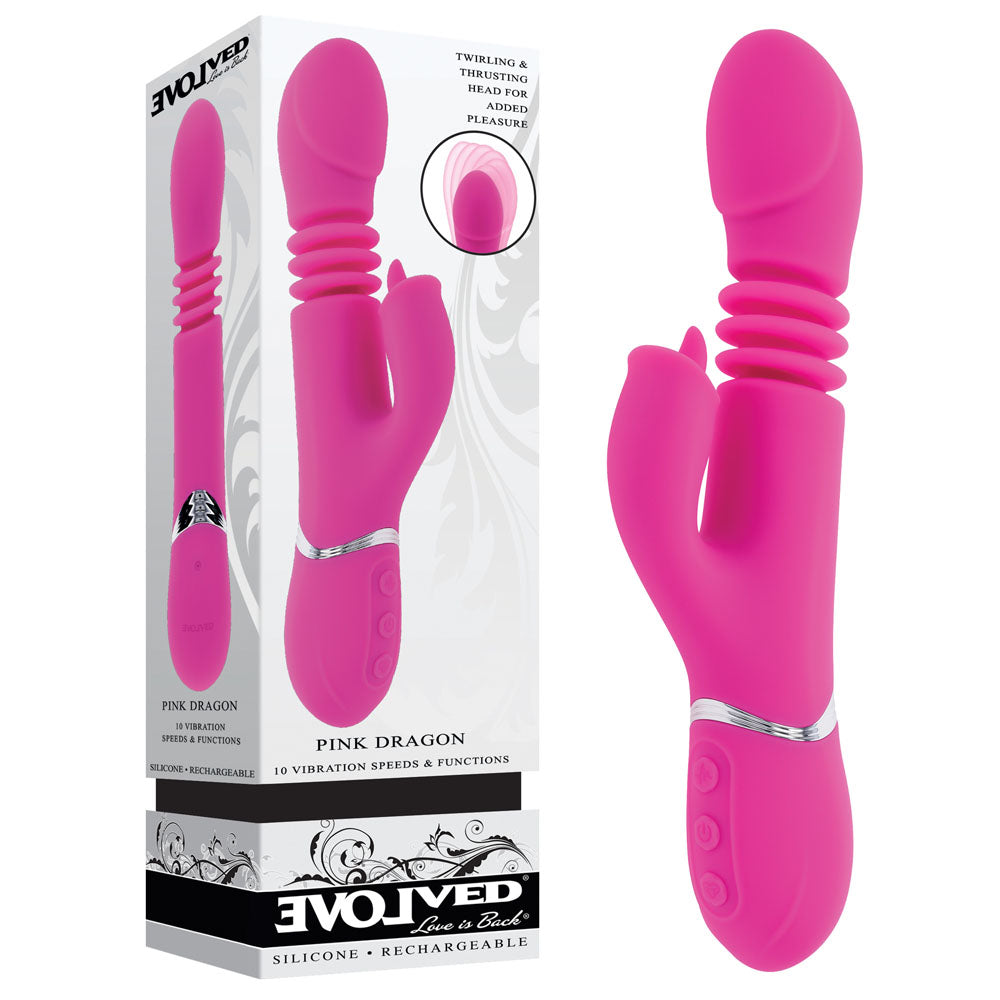 Evolved Pink Dragon - Thrusting Rabbit Vibrator - Pink