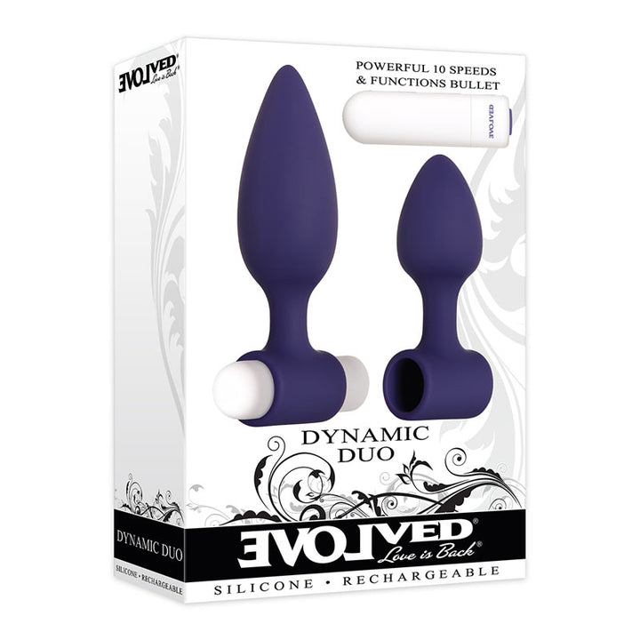 Evolved Dynamic Duo - Navy Blue Butt Plugs with Bullet