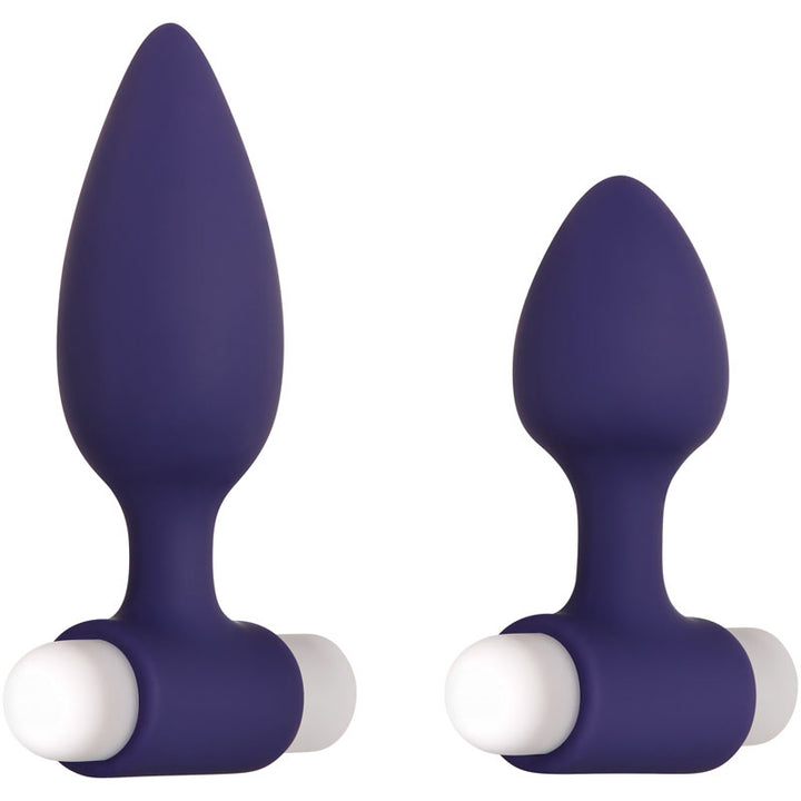 Evolved Dynamic Duo - Navy Blue Butt Plugs with Bullet