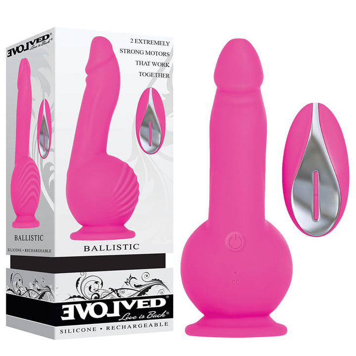 Evolved Ballistic - Pink -Vibrating Dong with Balls Motor & Remote
