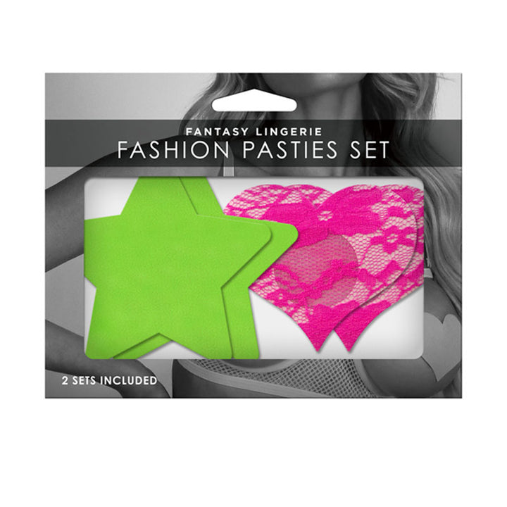 Glow Fashion Pasties Set - Solid Neon Green & Pink - 2