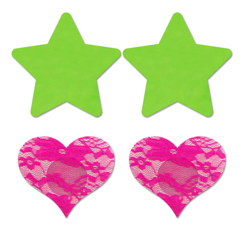 Glow Fashion Pasties Set - Solid Neon Green & Pink - 2