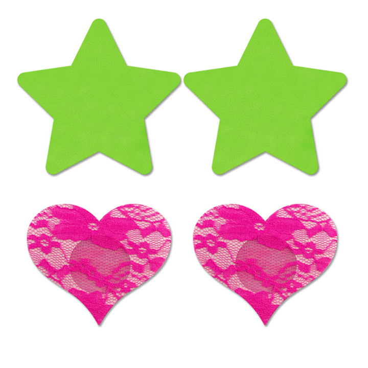 Glow Fashion Pasties Set - Solid Neon Green & Pink - 2