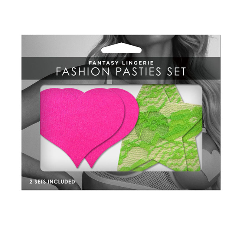 Glow Fashion Pasties Set - Neon Green & Solid Pink-1