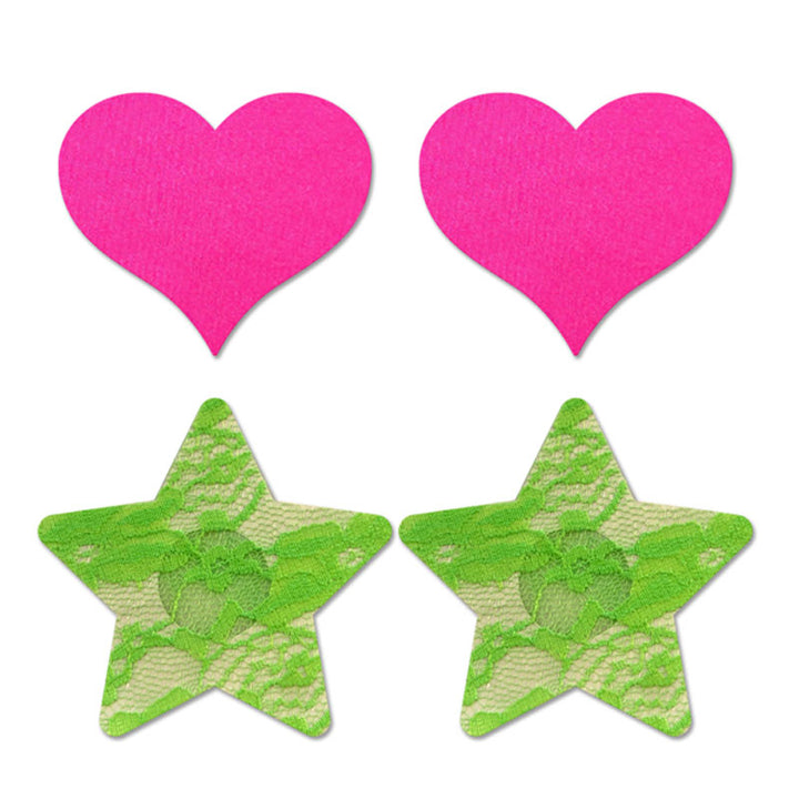 Glow Fashion Pasties Set - Neon Green & Solid Pink-1