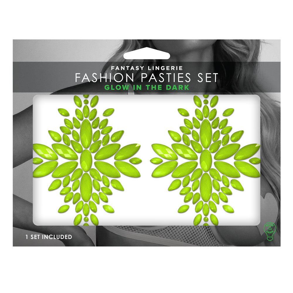 Glow Fashion Pasties Set - Glow Green Crystals