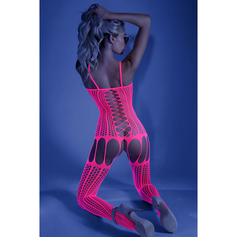 Glow Hypnotic Criss-Cross Paneled Bodystocking - Pink - OS