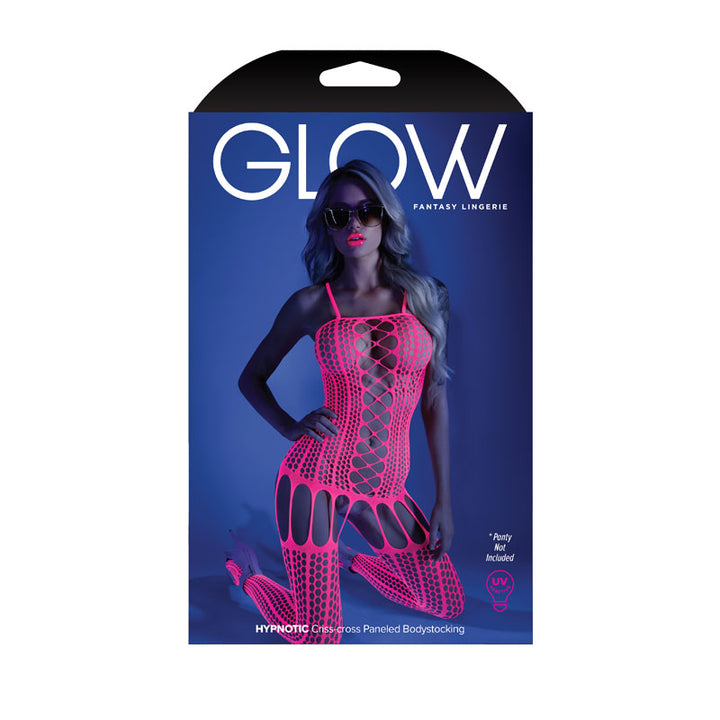 Glow Hypnotic Criss-Cross Paneled Bodystocking - Pink - OS