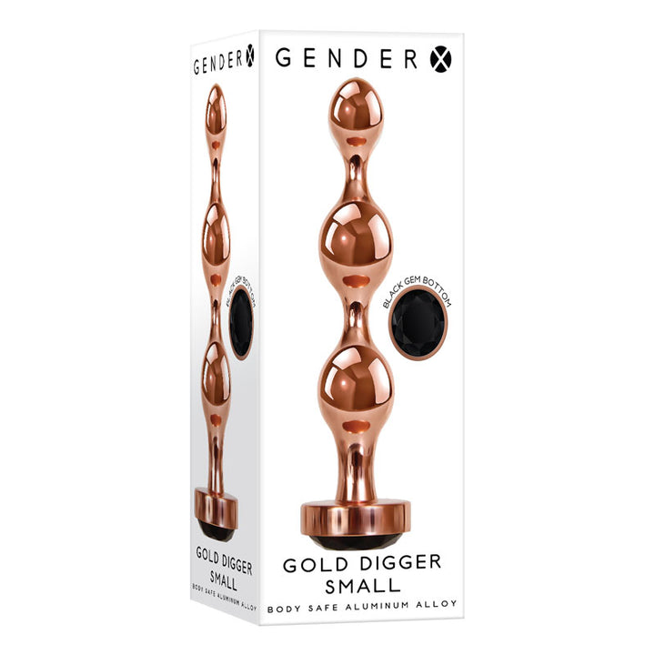Gender X Gold Digger - Small Rose Gold Butt Plug with Black Gem Base