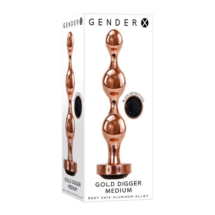 Gender X Gold Digger - Medium Rose Gold Butt Plug with Black Gem Base
