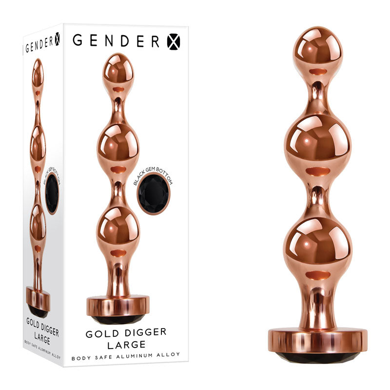 Gender X Gold Digger - Large Rose Gold Butt Plug with Black Gem Base