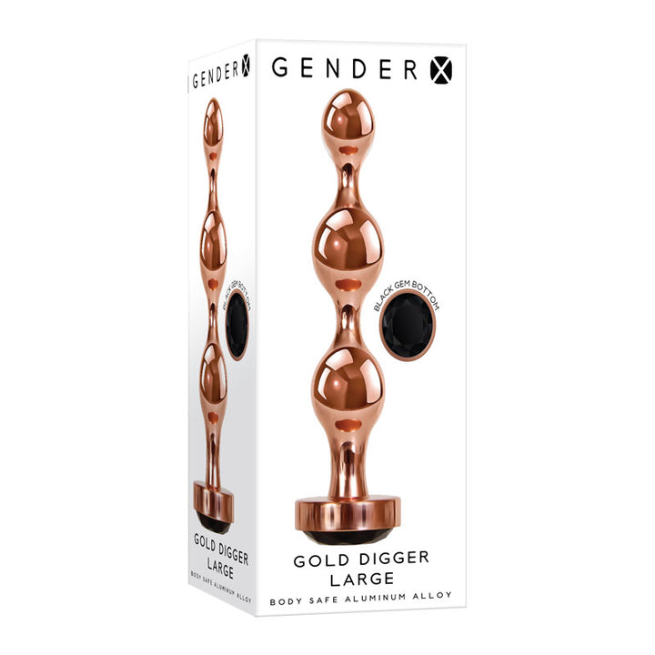 Gender X Gold Digger - Large Rose Gold Butt Plug with Black Gem Base