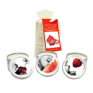 Earthly Body Edible Massage Candle Threesome  -  Cherry, Strawberry & Melon Scents