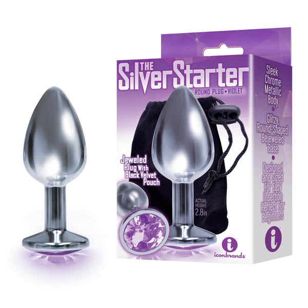 The Silver Starter - Silver 2.8 Inch Butt Plug with Violet Round Jewel