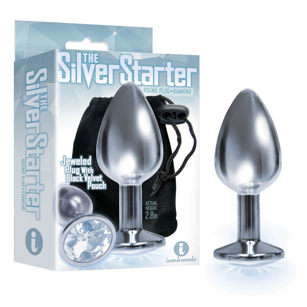 The Silver Starter Silver 2.8 Inch Butt Plug with Clear Round Jewel