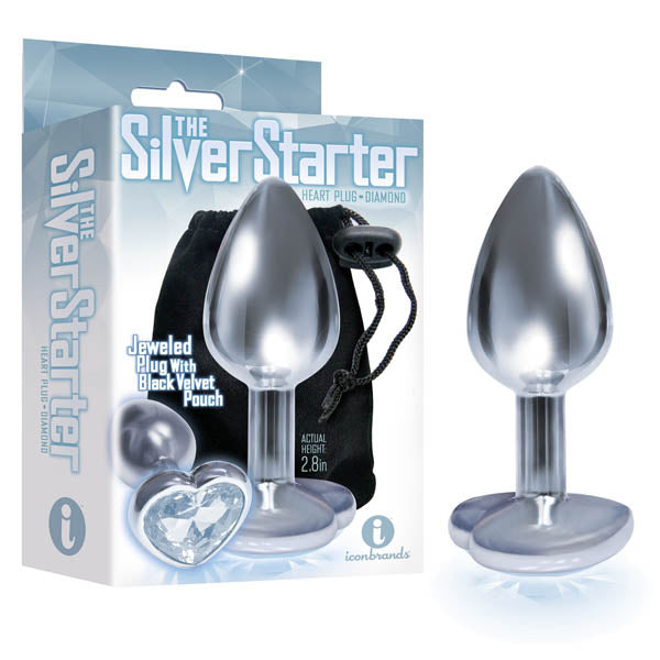 The Silver Starter - Silver 2.8 Inch Butt Plug with Clear Heart Jewel