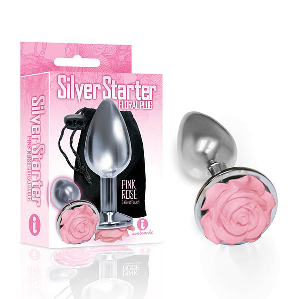 The 9's The Silver Starter Butt Plug with Pink Rose Bottom