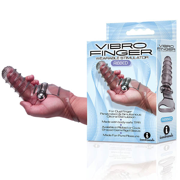 The 9's VibroFinger Ribbed Gray Vibrating Stimulator