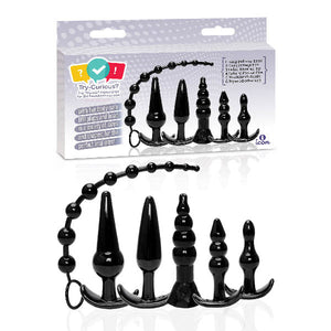 Try-Curious Black Anal Plug Kit - Set of 6