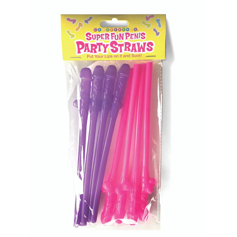 Super Fun Penis Party Straws - Pink/Purple - 8 Pack