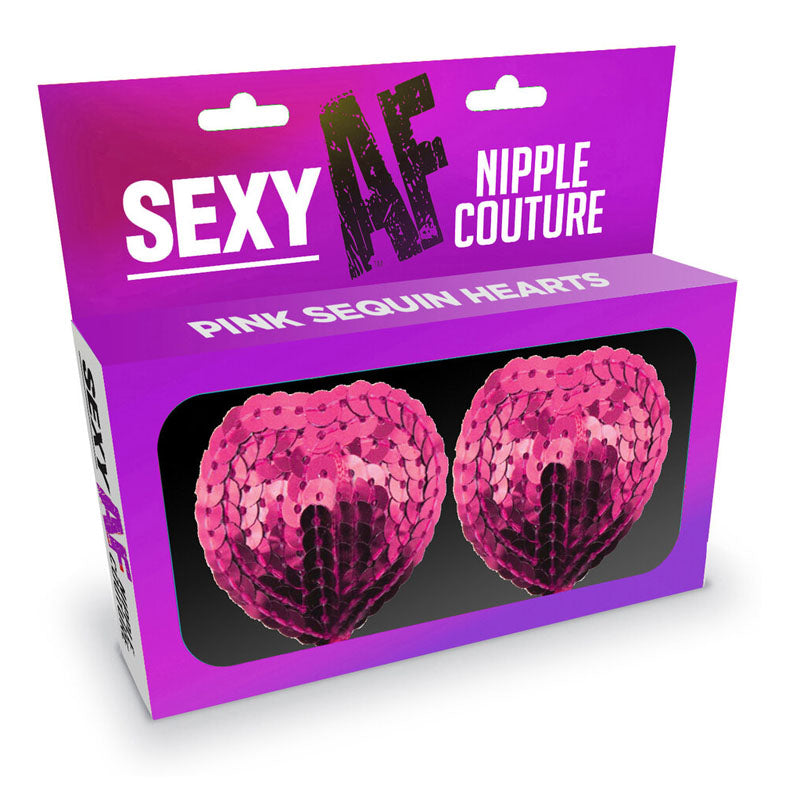 Sexy AF - Nipple Couture Sequin Pink Hearts - Reuseable Pasties