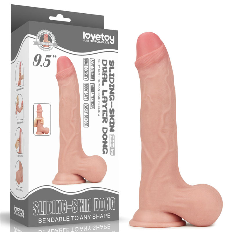 Sliding Skin Dual Layer 9.5 Inch Dong with Flexible Skin - Flesh