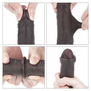 Sliding Skin Dual Layer 7 Inch Brown Dong with Flexible Skin