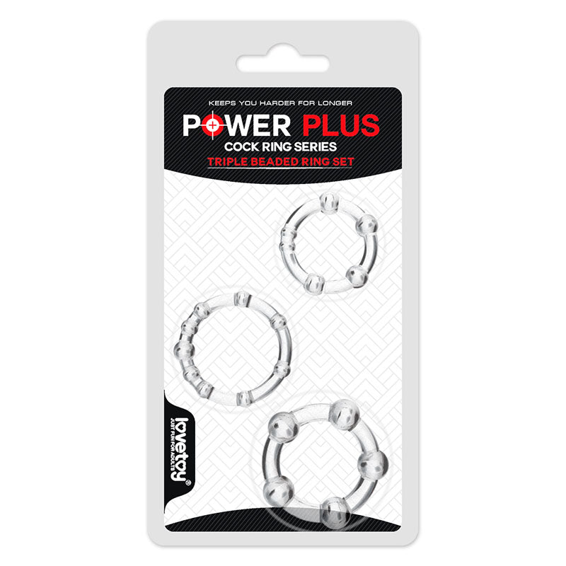 Power Plus Triple Beaded Clear Cock Rings - Set of 3