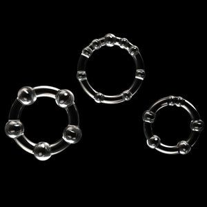 Power Plus Triple Beaded Clear Cock Rings - Set of 3
