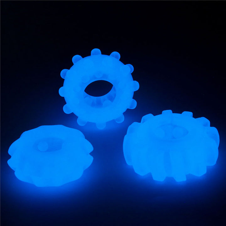Lumino Play Glow in the Dark Blue Cock Rings - Set of 3