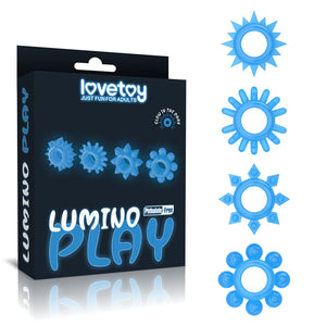 Lumino Play Glow in the Dark Blue Cock Rings - Set of 4