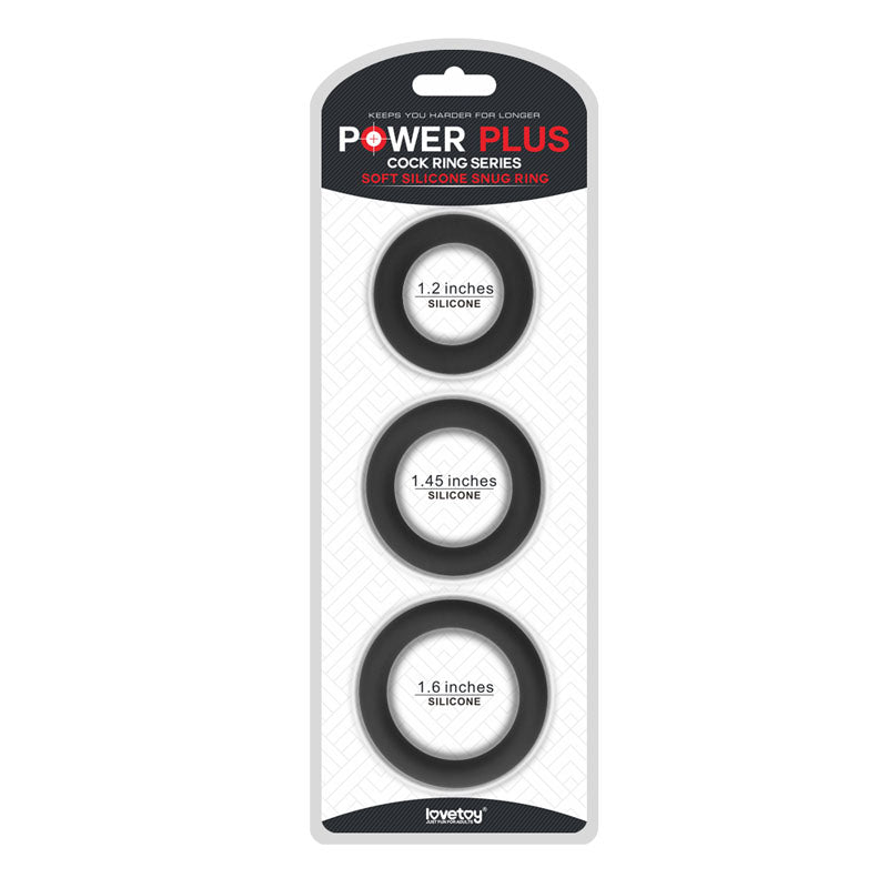 Power Plus Soft Black Snug Cock Ring - Set of 3 Sizes
