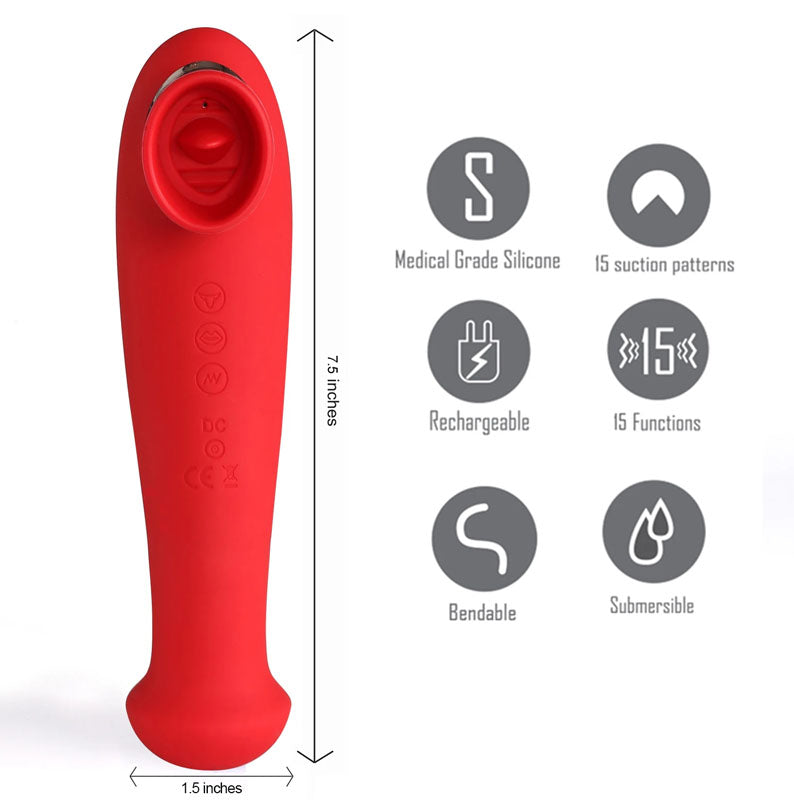 Maia DESTINY 3-in-1 Tongue Flickering Stimulator with Suction - Red