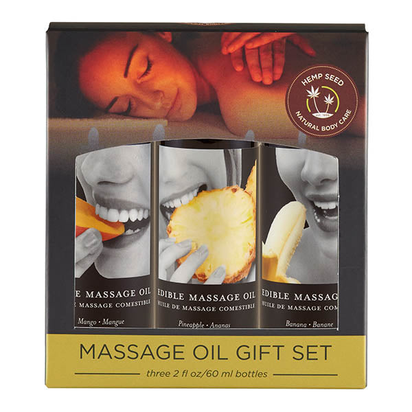 Edible Tropical Massage Oil Trio  -  Mango, Pineapple & Banana Set