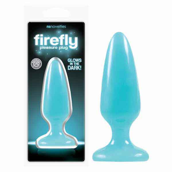 Firefly Pleasure Plug - Glow-in-the-Dark Blue Medium Butt Plug